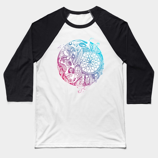 Dual Color Skull and Dreamcatcher Circle Baseball T-Shirt by kenallouis